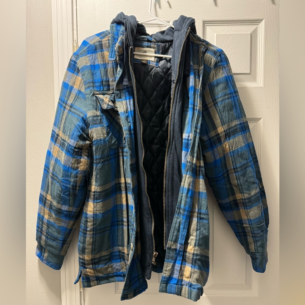 Men’s hooded blue plaid thick sweatshirt